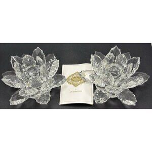 Shannon of Ireland Lotus Crystal Candle Holder Vintage Pair Of 3" With Box
